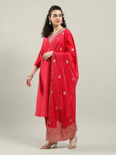 Embroidered Cotton Blend Kurta With Pants & Dupatta